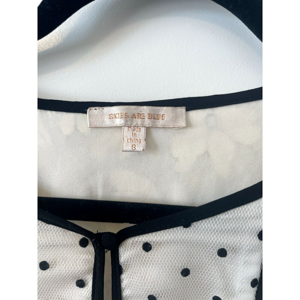 SKIES ARE BLUE Anthropologie White Black Lace Blouse S Women's Floral Polka Dot - Picture 5 of 6